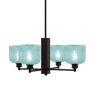 Albany 24 in. 4 Light Espresso Chandelier with Turquoise Textured Glass Shades