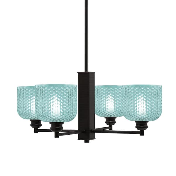Unbranded Albany 24 in. 4 Light Espresso Chandelier with Turquoise Textured Glass Shades