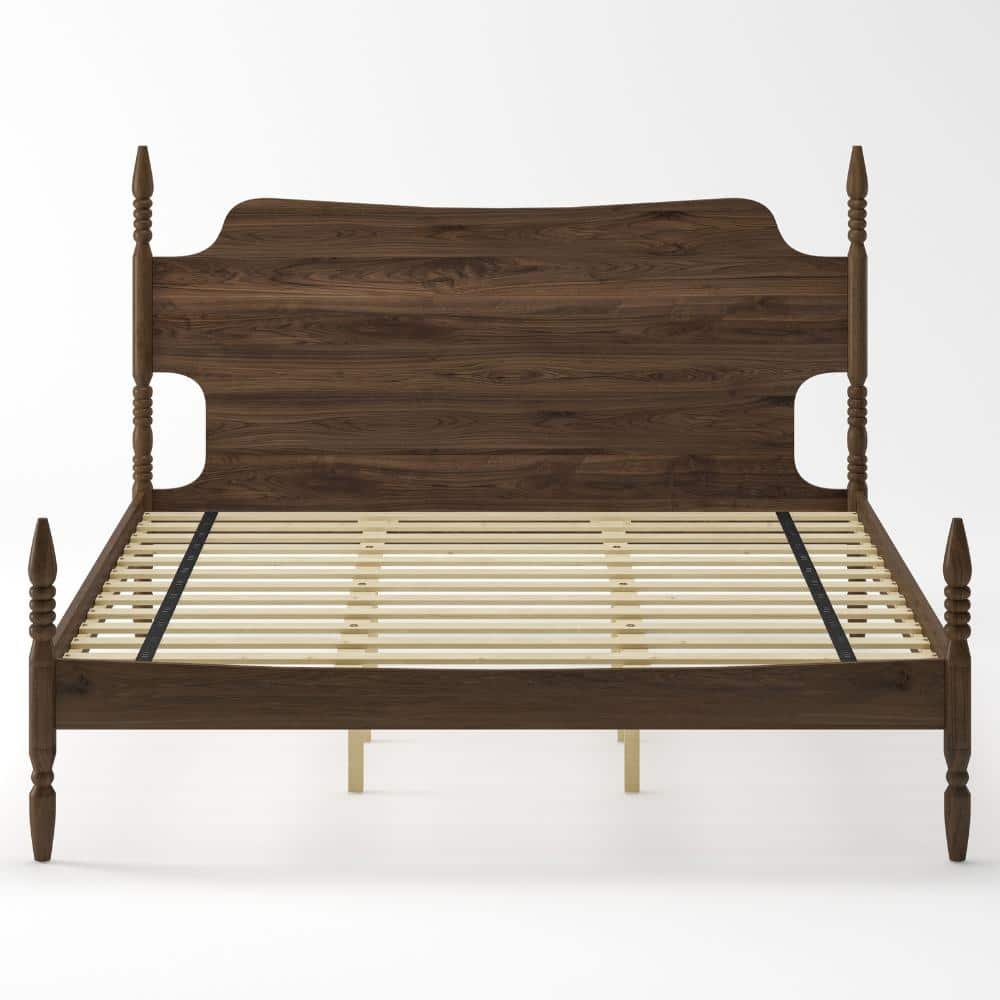 Walnut Wood Frame King Platform Bed with Curved Tall Headboard, No Box Spring Needed, Retro Spindle Design price history on PriceWatchPro