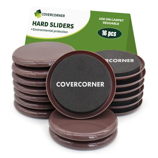 Angel Sar 3 1/2 in. Furniture Sliders for Carpet Moving Furniture, Brown (16-Pack)