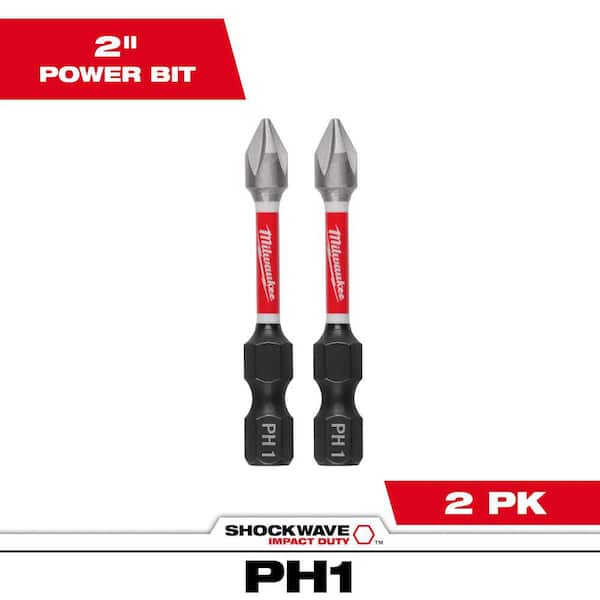 SHOCKWAVE Impact Duty 2 in. Phillips #1 Alloy Steel Screw Driver Bit (2-Pack)