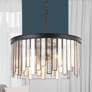Hemaaolay 3-Light Black Modern Drum Island Chandelier with Circle Plating Mercury Glass Shade for Living Room