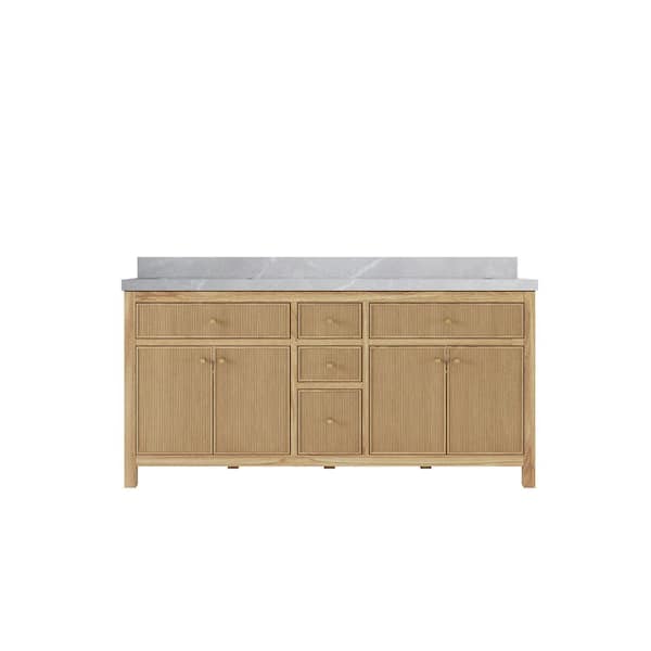 Willow Collections Sonoma Teak 72 in. W x 22 in. D x 36 in. H Double Sink Bath Vanity in Light Teak with 2 in. Pearl Gray Qt. Top