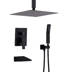 Ceiling Mount 12in. Single Handle 1-Spray Tub and Shower Faucet 1.8 GPM with Shower Head in. Matte Black(Valve Included)