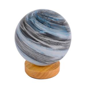 5.5 in. Blue Indoor Moon Glass Table Lamp with Wooden Base