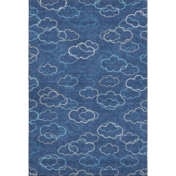 Mayfield Premium Machine Washable Abstract AMF2508 Navy 10 ft. x 14 ft. Area Rug