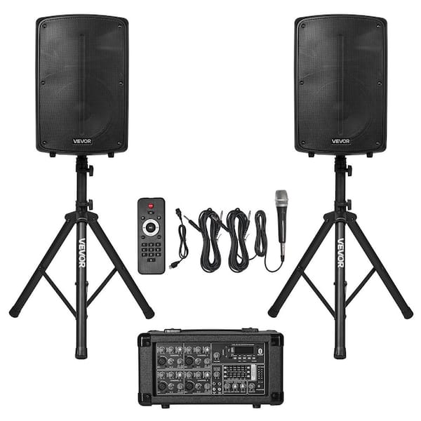 Professional PA System 800W Powered Sound System Set with 6 Channel Mixer Dual Speakers Wireless Bluetooth Microphone