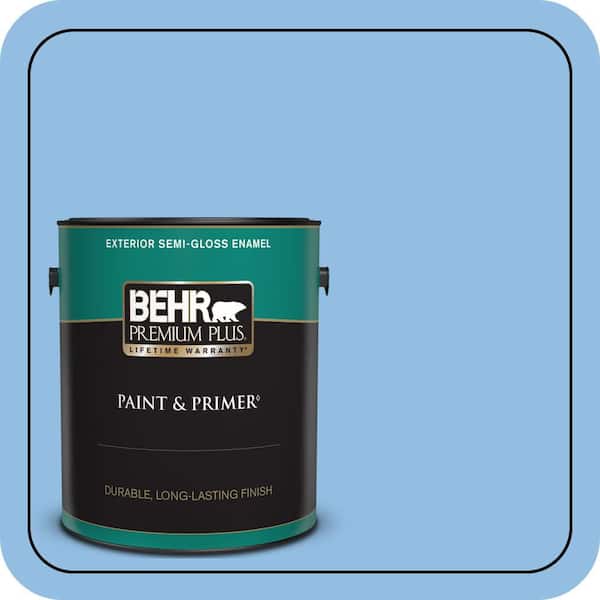 BEHR PREMIUM PLUS 1 gal. #P520-3 Toile Blue Semi-Gloss Enamel Exterior Paint & Primer