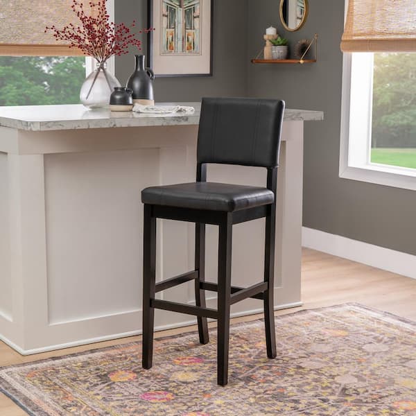 Linon Home Decor Milano 31 in. Black High Back Wood Bar Stool with Faux Leather Seat