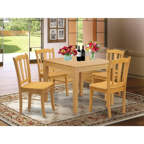 East West Furniture 5-Piece Natural Oak Finish Solid Wood Top - Dining Room Set - Seats-4