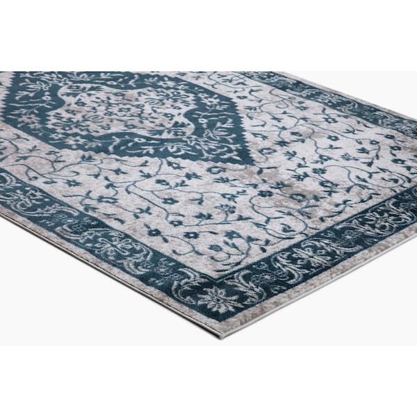 Jefferson Collection Pearl Heriz Blue 3 ft. x 4 ft. Medallion Area Rug