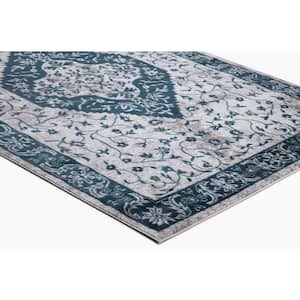 Jefferson Collection Pearl Heriz Blue 5 ft. x 7 ft. Medallion Area Rug