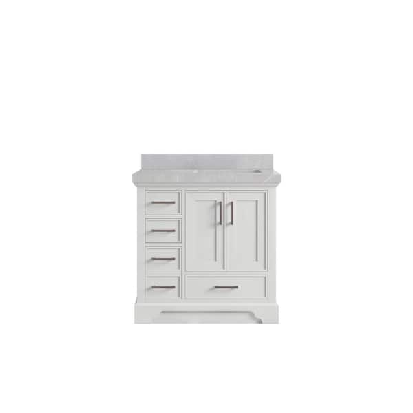 Willow Collections Charlotte 36 in. Right Offset Sink Freestanding White Bath Vanity with Pearl Light Gray Qt. Top Unassembled