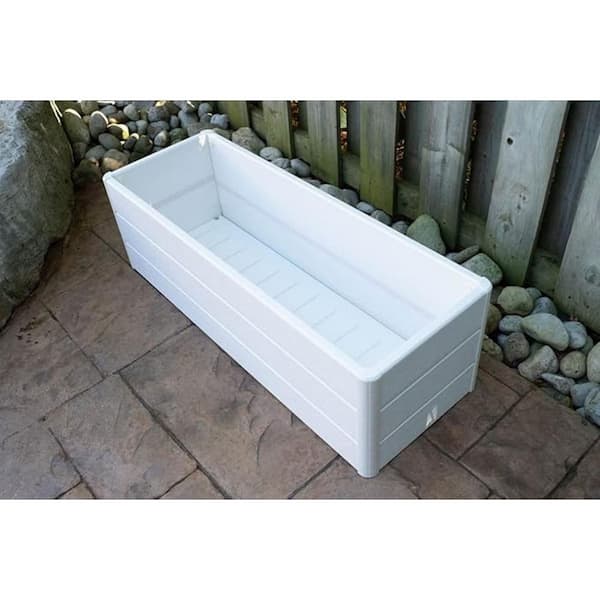 White Woodgrain 1-Tier Plastic Terrace Garden Bed with Built-In Drainage and Liner (37 in. L x 13 in. W x 12 in. H)
