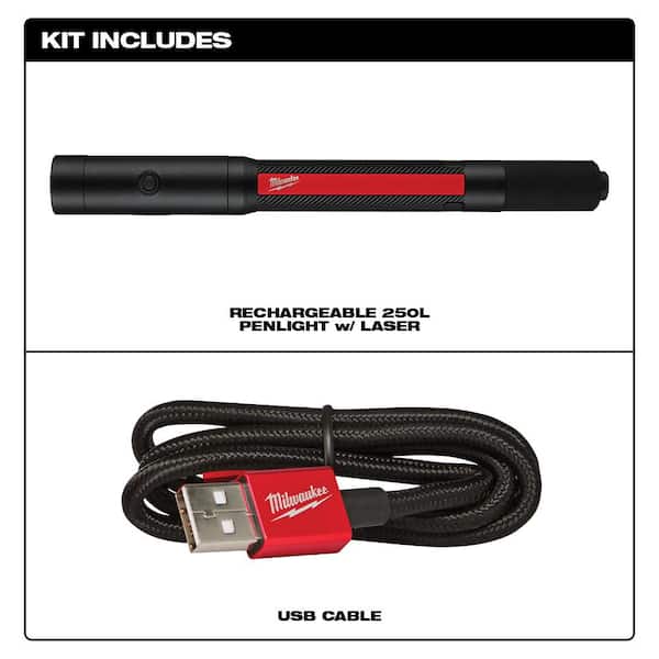 250 Lumens Internal Rechargeable Penlight with Laser and 500 Lumens LED Pivoting REDLITHIUM USB Flashlight