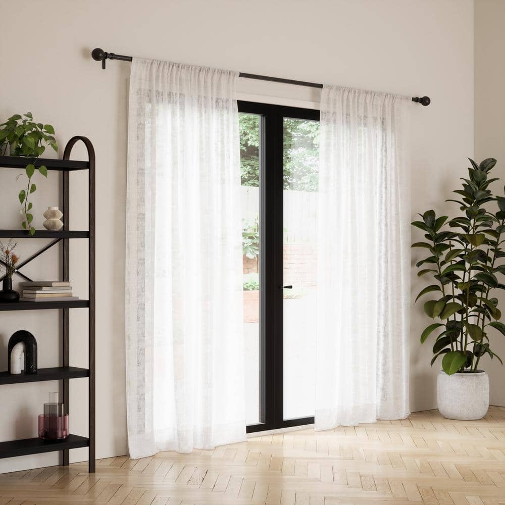 Matte Black Adjustable Steel Curtain Rod with Ball Finials