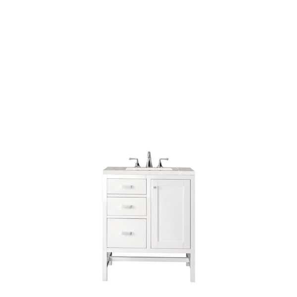 James Martin Vanities Addison 30 in. W x 23.5 in. D x 35.5 in. H Bath Vanity in Glossy White with Eternal Serena Quartz Top