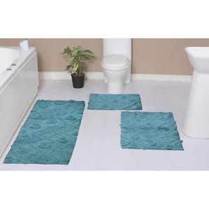 Modesto Bath Rug 100% Cotton Bath Rugs Set, 3-Pcs Set with Runner, Blue