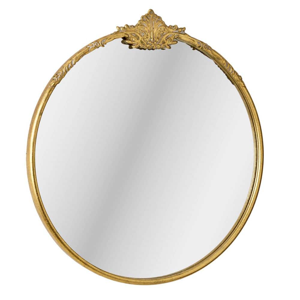 Deco Mirror 24 in. W x 25.5 in. H Vintage Antique Brass Round