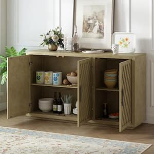 Antique Natural Retro 3-Door Large Storage Wood 60 in. Sideboard with Adjustable Shelves and Black Handles