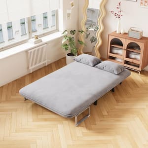 55.1 in. W Gray Velvet Twin Size 2-Seats Convertible Sofa Bed