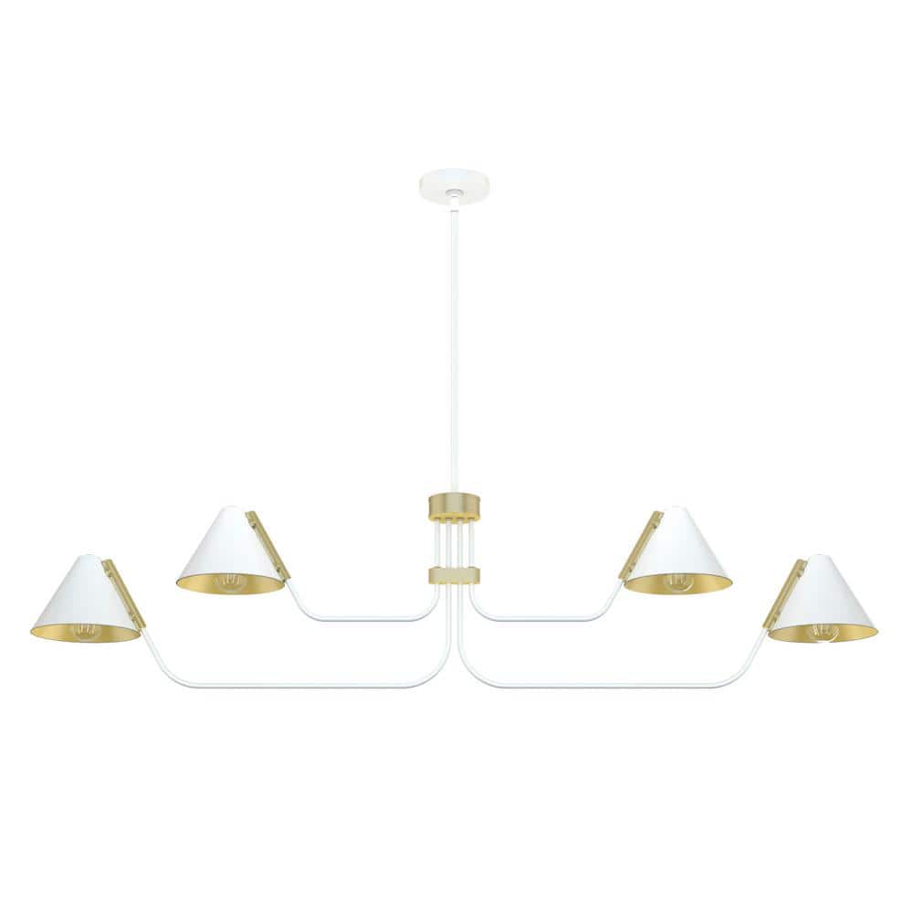 Matte White Mid-Century Inspired 4-Light Geometric Chandelier