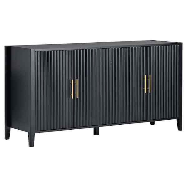 Unbranded 63.1 in. W x 17.7 in. D x 31.9 in. H Black MDF Board Linen Cabinet with 4 Doors and 2 Shelves