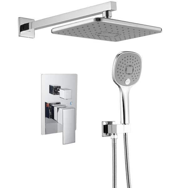BWE Luxurious Single Handle 2-Spray 11.53 in. Wall Mount Rectangle Shower Head with Hand Shower Faucet in Polished Chrome