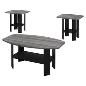 Mariana 35.5 in. Gray and Black Rectangle Wood Coffee Table with Shelves