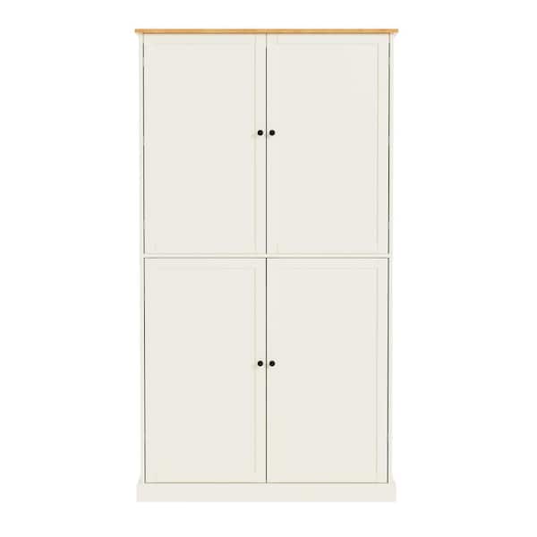 COWLOWN 40.2 in. W x 20 in. D x 71.3 in. H Cream White Linen Cabinet with 2 Drawers, 2 Adjustable Shelves