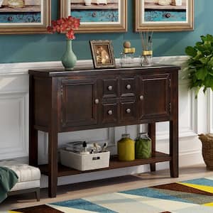 46 in. Espresso Rectangle Wood Console Sofa Table Buffet Sideboard with 4-Storage Drawers 2-Cabinets and Shelf