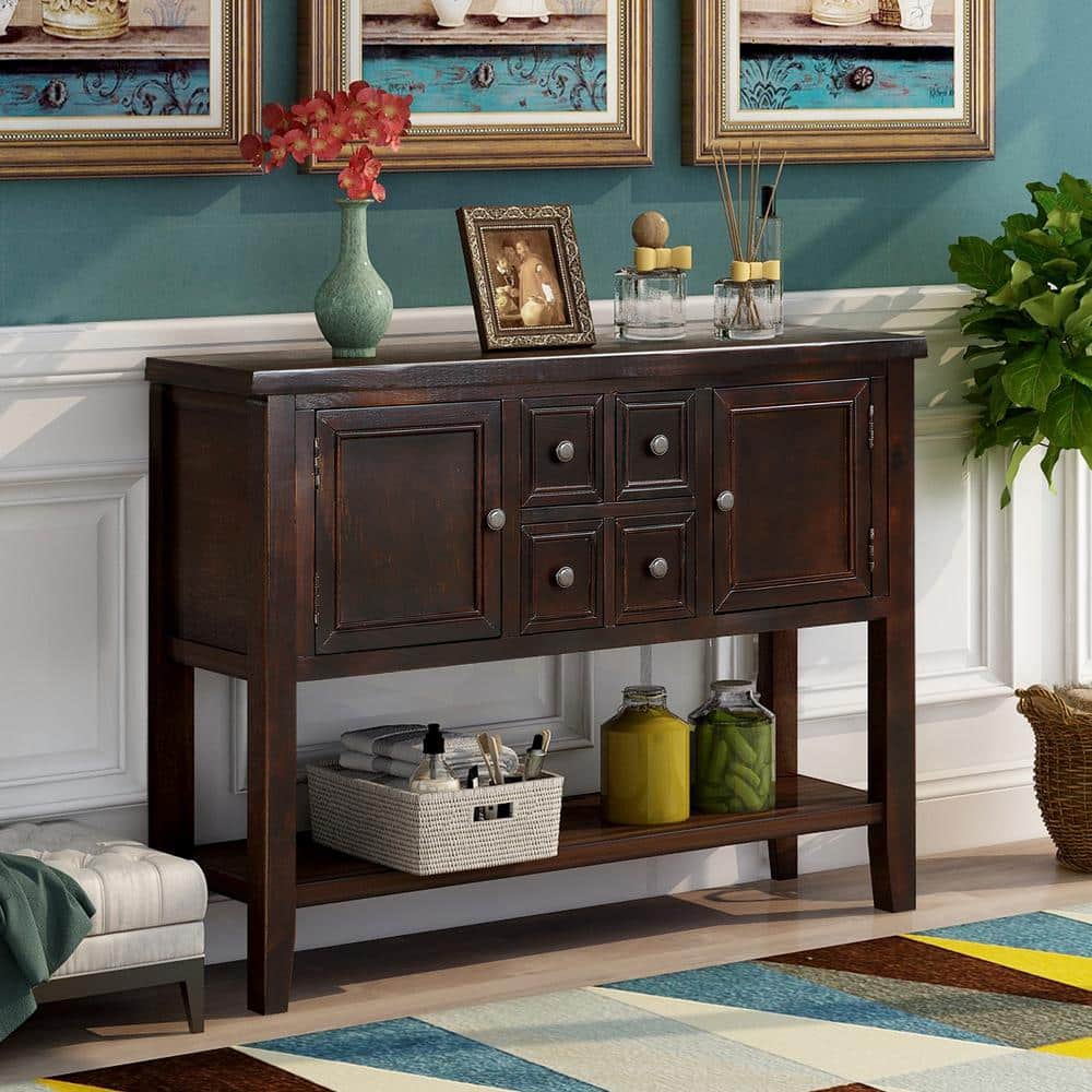 Harper & Bright Designs 46 in. L Espresso Rectangle Wood Console Table ...