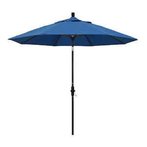 9 ft. Bronze Aluminum Market Collar Tilt Crank Lift Patio Umbrella in Regatta Sunbrella