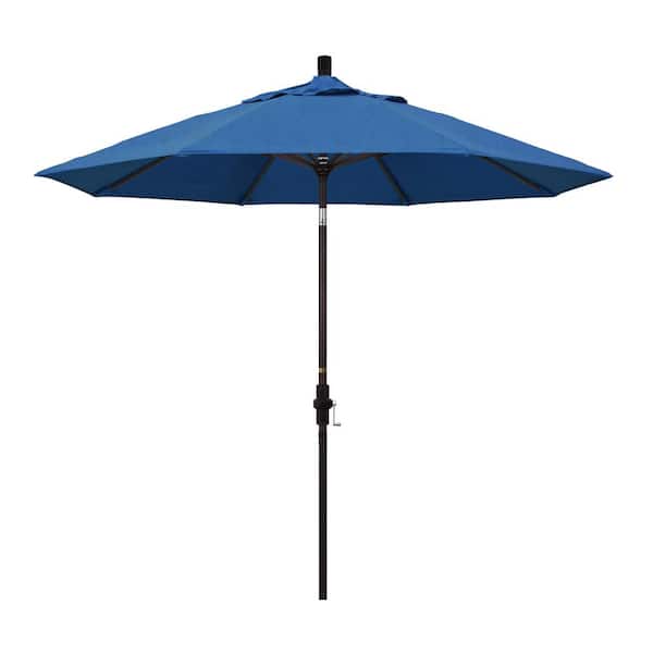 California Umbrella 9 ft. Bronze Aluminum Market Collar Tilt Crank Lift Patio Umbrella in Regatta Sunbrella