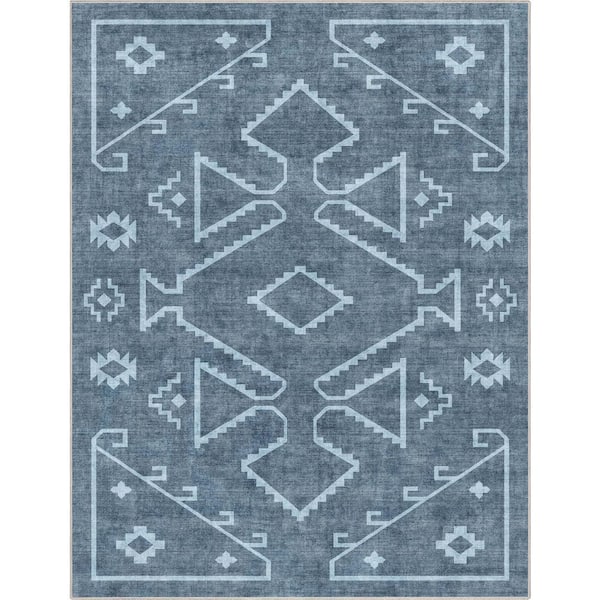 Blue 7 ft. 7 in. x 9 ft. 10 in. Apollo Bottineau Distressed Southwestern Area Rug
