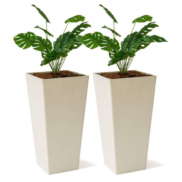 XBRAND Modern 28 in. Square Planter, Modern Tapered Plastic Planter Perfect for Indoor and Outdoor, Patio Decor, Set of 2