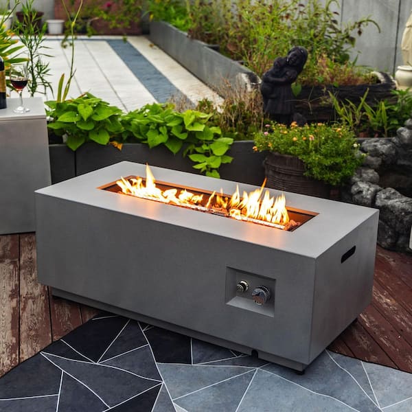42" Propane Gas Fire Pit Table 2-Pieces, 50000 BTU Rectangular Steel Fire Pit with Glass Wind Guard