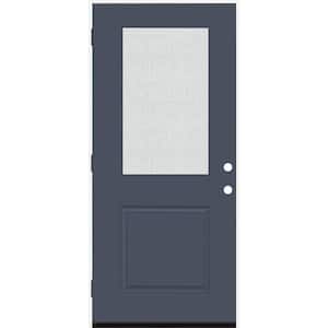 Legacy 36 in. W. x 80 in. 1/2 Lite Rain Glass RHOS Primed Dark Denim Finish Fiberglass Prehung Front Door