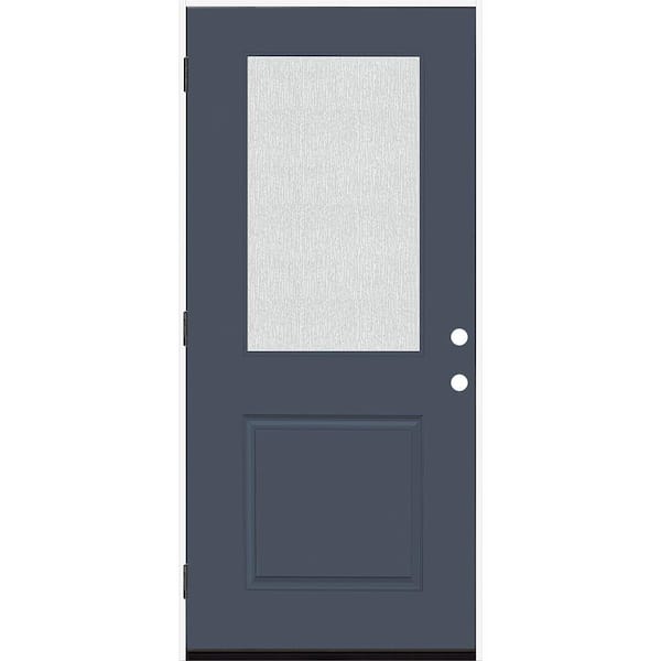 Steves & Sons Legacy 36 in. W. x 80 in. 1/2 Lite Rain Glass RHOS Primed Dark Denim Finish Fiberglass Prehung Front Door