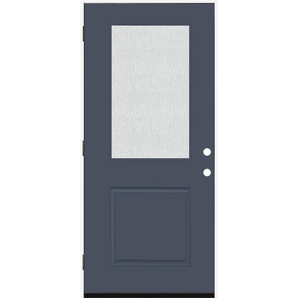 Legacy 36 in. W. x 80 in. 1/2 Lite Rain Glass RHOS Primed Dark Denim Finish Fiberglass Prehung Front Door