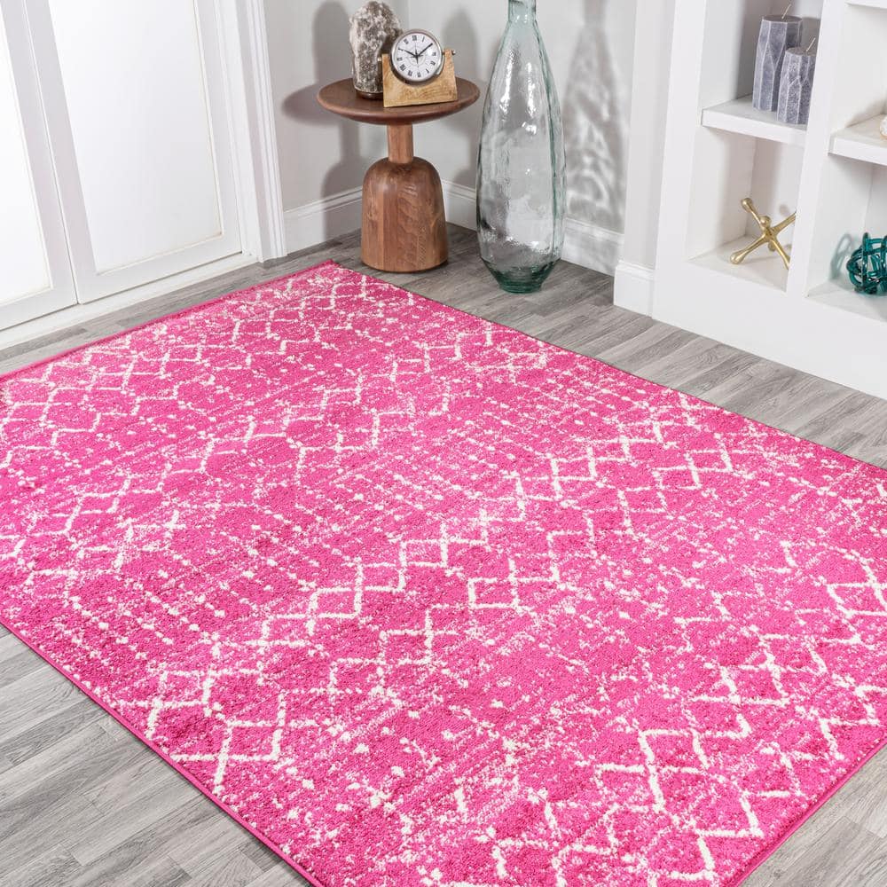 8' x 10' Fuchsia and Ivory Synthetic Moroccan Trellis Area Rug