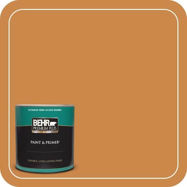 BEHR PREMIUM PLUS 1 qt. #M240-7 Golden Pumpkin Semi-Gloss Enamel Exterior Paint & Primer