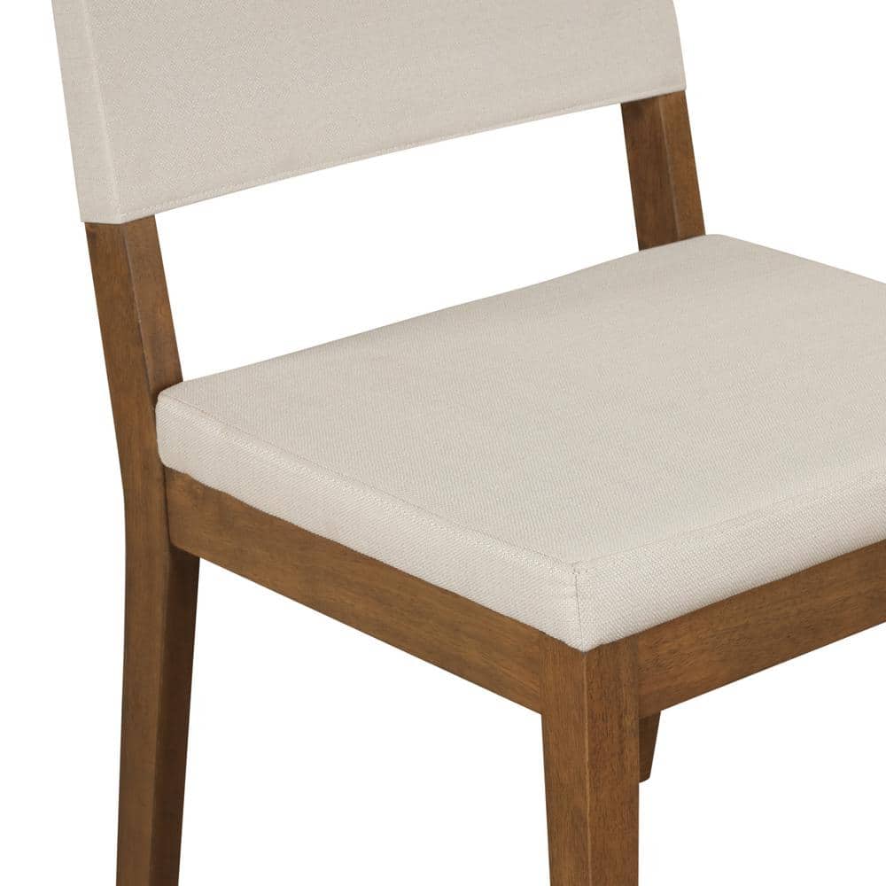 Light Gray Linen and Dark Brown Wood Upholstered Side Chair