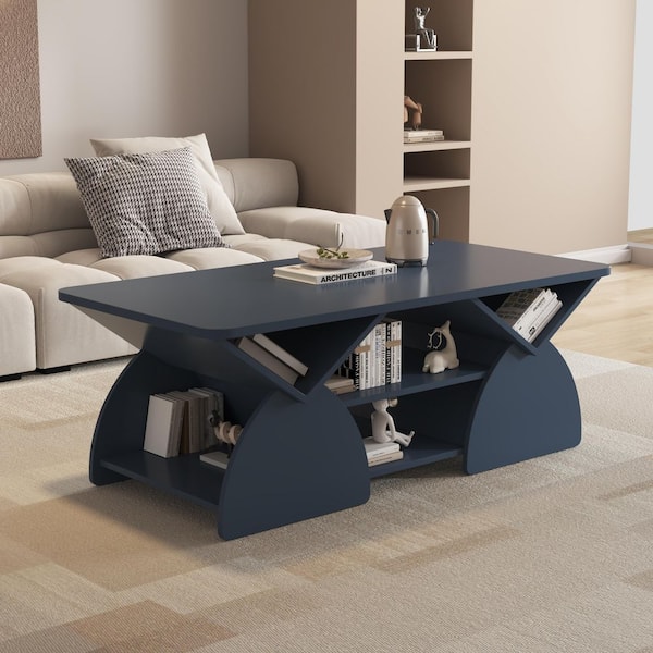 Noble House Allegria 47.24 in. Blue Rectangle Wood Rounded Corner ...
