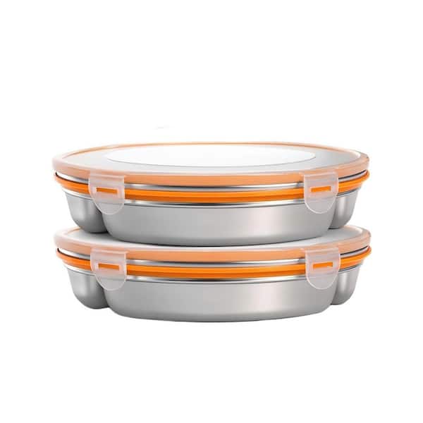 2 Pack 10.3 in. W x 1.9 in. H x 10.3 in. D Silver Stainless Steel Divided Serving Tray with Lid for Party Entertaining