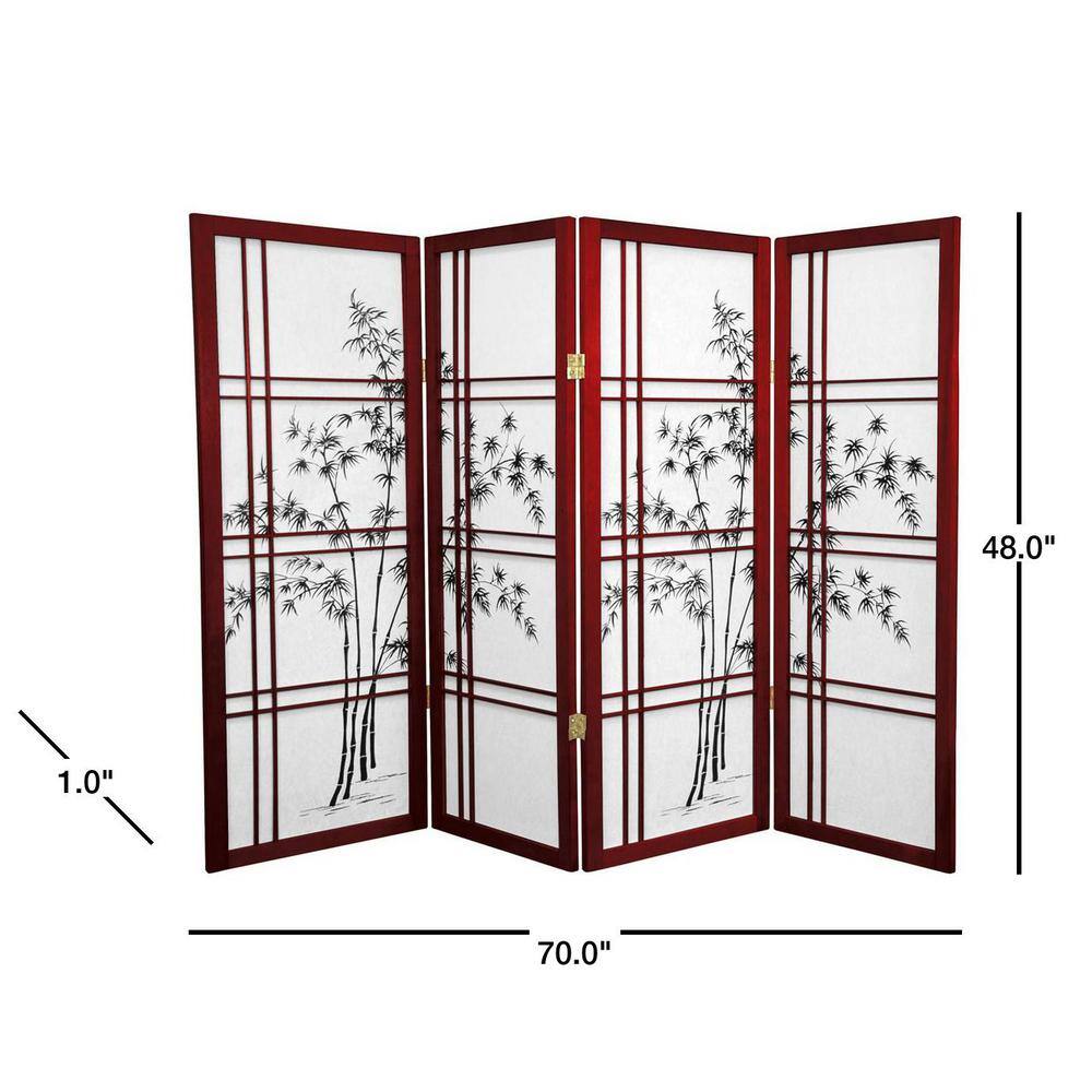 4-Panel Red Bamboo Tree Shoji Screen with Rice Paper