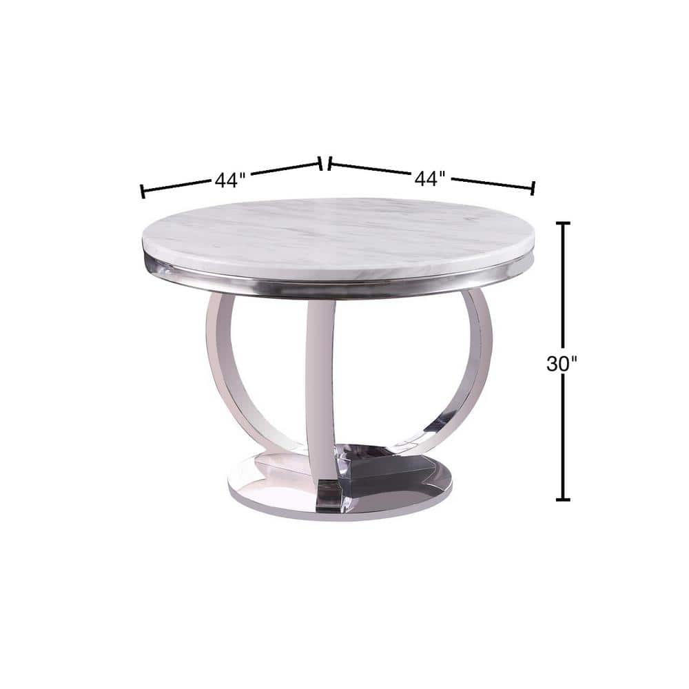 Layla White Faux Marble Round Dining Table with Steel Base
