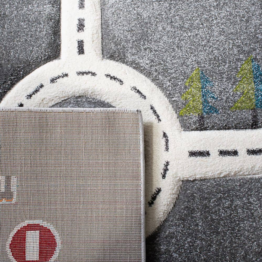 Grey and Ivory Kids Play Area Rug with Road Map Design