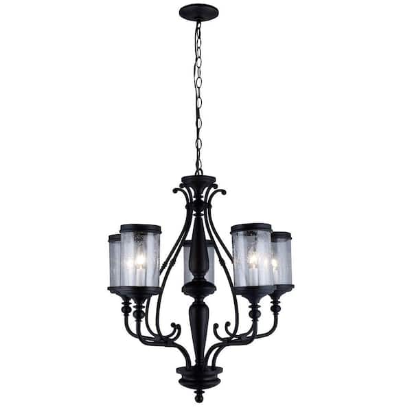 World Imports Estella Collection 5-Light Oil-Rubbed Bronze Chandelier with Clear Seeded Glass Shades