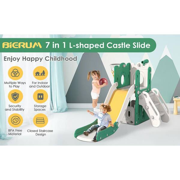 SEEUTEK Geren 6 ft. Green Yellow 7-in-1 Toddler Slide L SEEUTEK Geren 6 ft. Green Yellow 7-in-1 Toddler Slide L